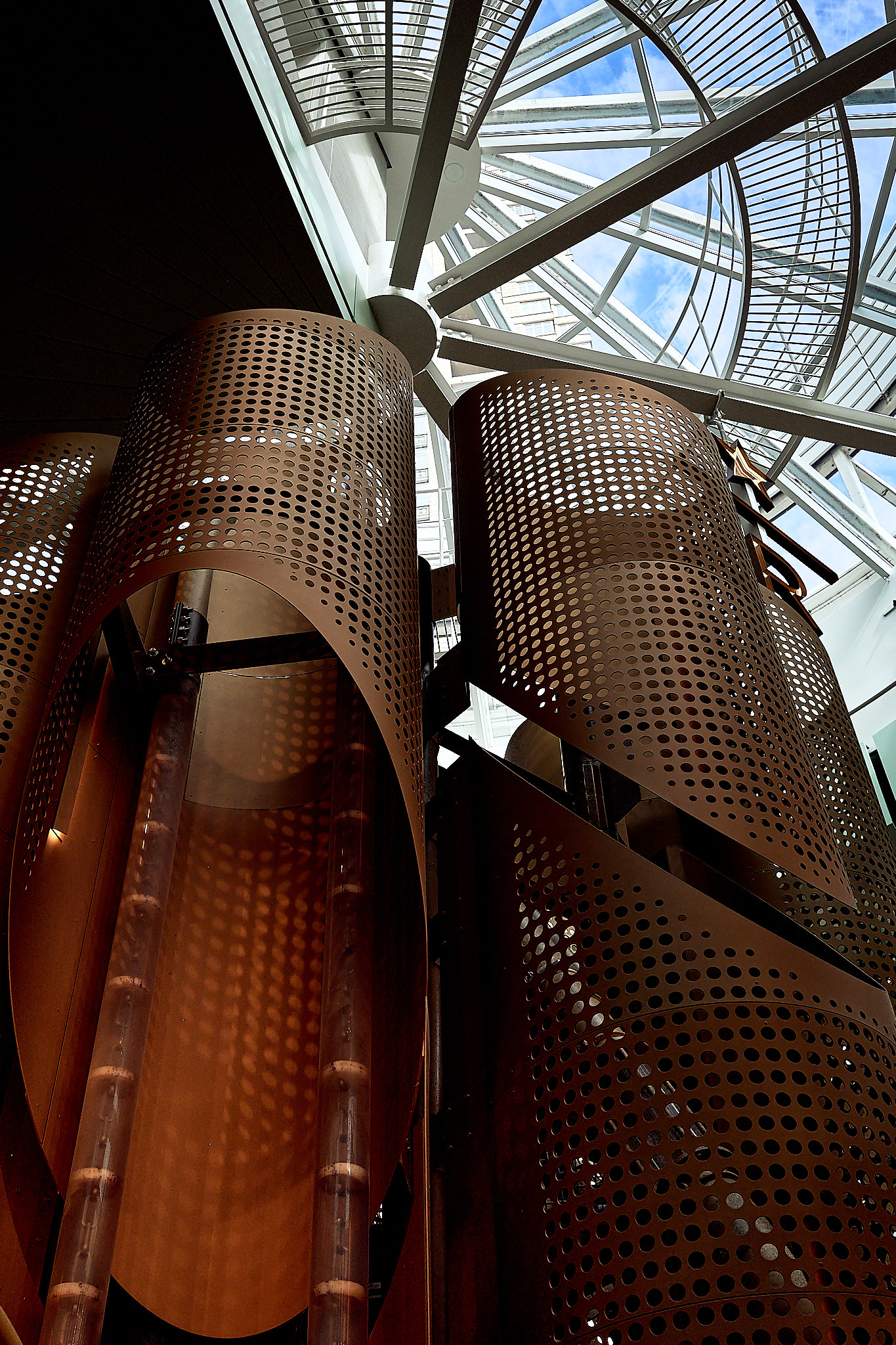 The copper cask at the top of the roastery